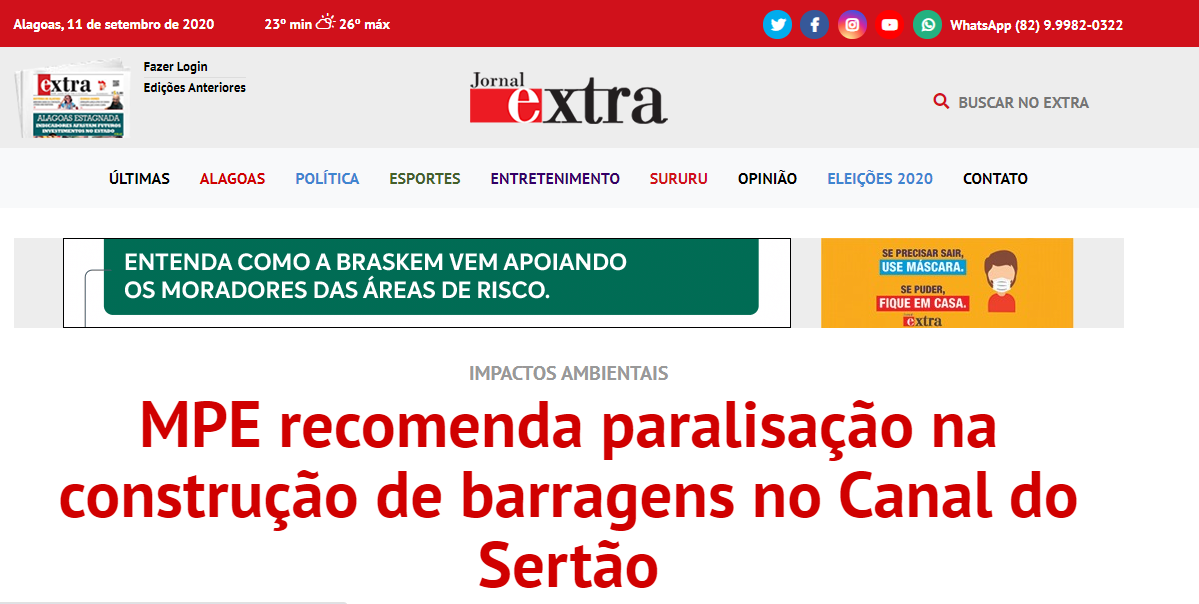 You are currently viewing EXTRA: MPE recomenda paralisação na construção de barragens no Canal do Sertão