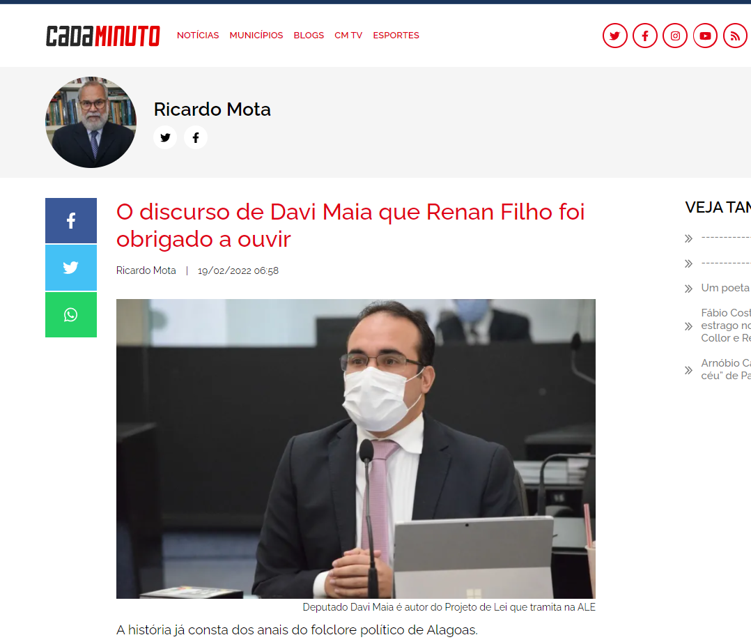 You are currently viewing RICARDO MOTA: O discurso de Davi Maia que Renan Filho foi obrigado a ouvir
